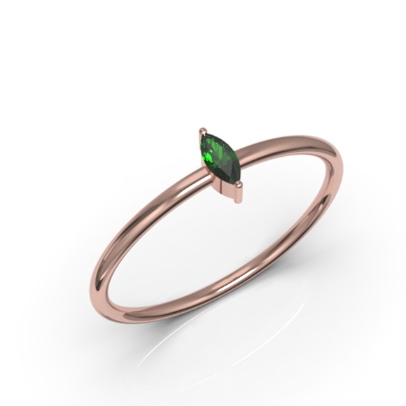 Emerald cut emerald engagement ring 7 stone rose gold silver  Solid 10k Rose Gold Marquise Cut Emerald CZ Ring